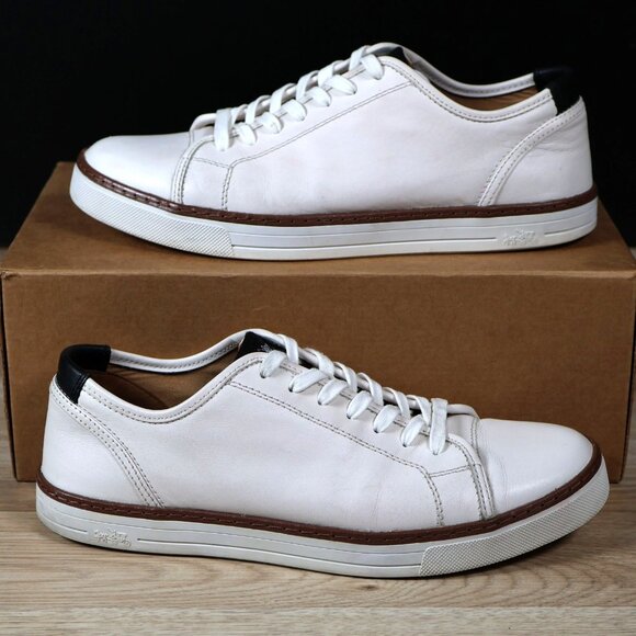 Coach York Shoes Mens Size 10.5 White Brown Low Top Casual Leather Sneakers - Picture 1 of 9